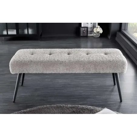 Banquette BOUTIQUE 100 cm – Tissu bouclé champagner greige avec pieds en métal noir réglables