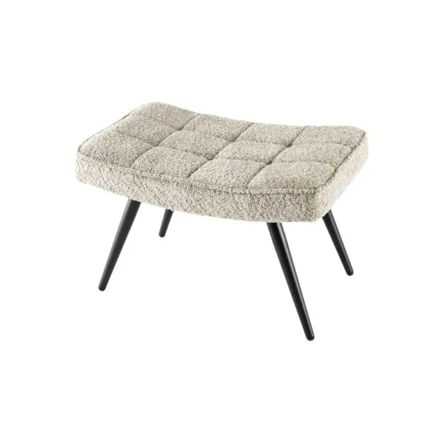 Repose-pieds moderne scandinave – Tissu bouclé champagner greige avec pieds en métal noir