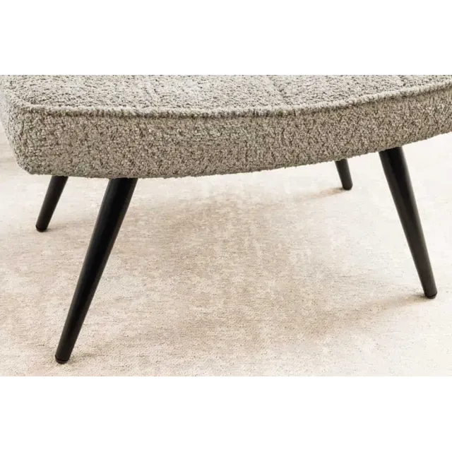 Repose-pieds moderne scandinave – Tissu bouclé champagner greige avec pieds en métal noir