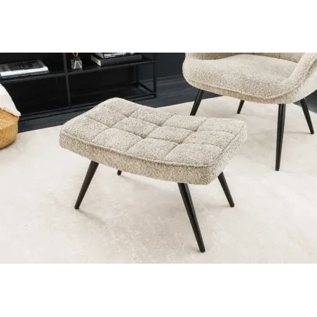 Repose-pieds moderne scandinave – Tissu bouclé champagner greige avec pieds en métal noir