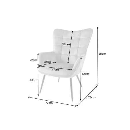 Fauteuil design scandinave – Tissu bouclé champagner greige avec accoudoirs et pieds en métal noir