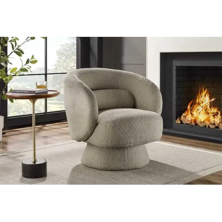 Fauteuil design pivotant BOSSA NOVA – Tissu bouclé taupe | Élégance & confort 360°