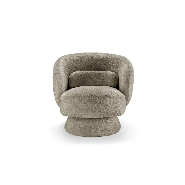 Fauteuil design pivotant BOSSA NOVA – Tissu bouclé taupe | Élégance & confort 360°