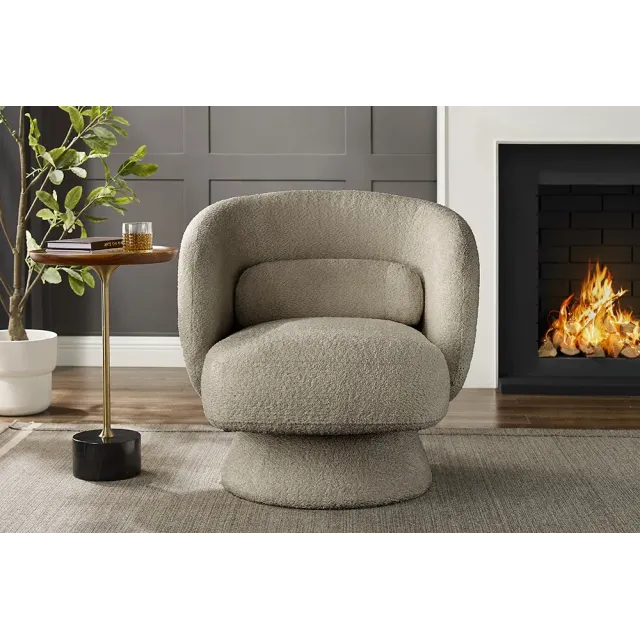Fauteuil design pivotant BOSSA NOVA – Tissu bouclé taupe | Élégance & confort 360°