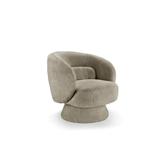 Fauteuil design pivotant BOSSA NOVA – Tissu bouclé taupe | Élégance & confort 360°