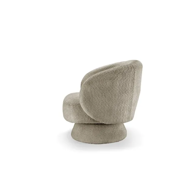 Fauteuil design pivotant BOSSA NOVA – Tissu bouclé taupe | Élégance & confort 360°