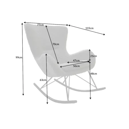 Fauteuil à bascule design scandinave  – Tissu bouclé gris clair & pieds métal noir | Élégance nordique et confort relaxant