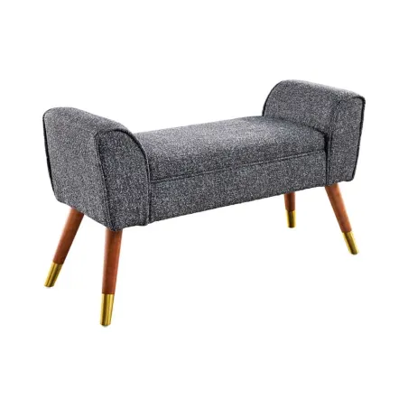 Banquette rétro SCARLETT – 90 cm – Tissu bouclé anthracite avec accoudoirs | Pieds bois & métal doré