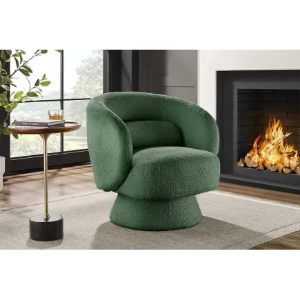 Fauteuil pivotant BOSSA NOVA – 80 cm – Tissu bouclé vert mousse | Confort moelleux & design tendance