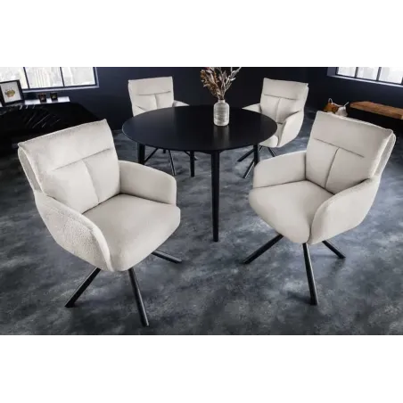 Fauteuil pivotant rétro BIG GEORGE – Bouclé greige, assise à ressorts Bonell & pieds métal noir