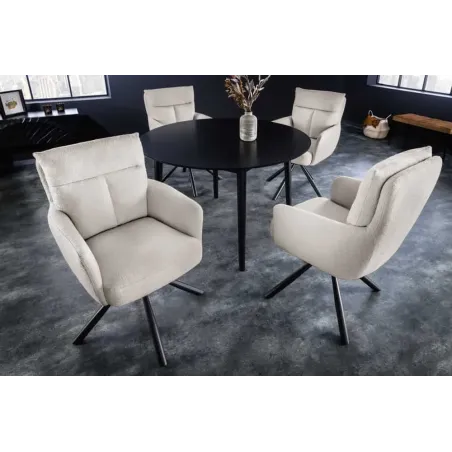 Fauteuil pivotant rétro BIG GEORGE – Bouclé greige, assise à ressorts Bonell & pieds métal noir