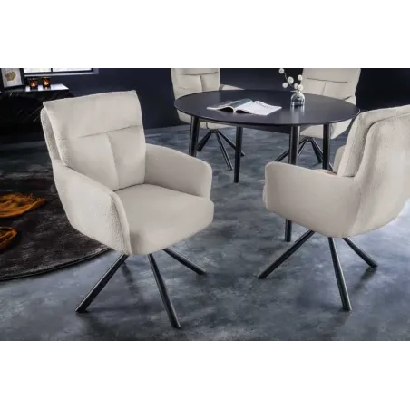 Fauteuil pivotant rétro BIG GEORGE – Bouclé greige, assise à ressorts Bonell & pieds métal noir