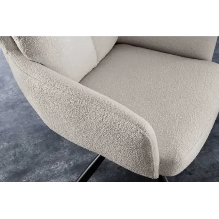Fauteuil pivotant rétro BIG GEORGE – Bouclé greige, assise à ressorts Bonell & pieds métal noir
