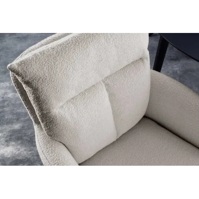 Fauteuil pivotant rétro BIG GEORGE – Bouclé greige, assise à ressorts Bonell & pieds métal noir