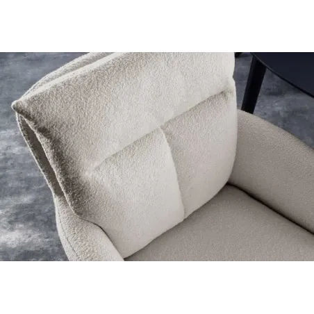 Fauteuil pivotant rétro BIG GEORGE – Bouclé greige, assise à ressorts Bonell & pieds métal noir