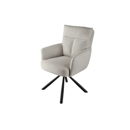 Fauteuil pivotant rétro BIG GEORGE – Bouclé greige, assise à ressorts Bonell & pieds métal noir