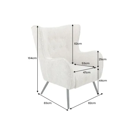 Fauteuil design XL AMSTERDAM – Bouclé greige, dossier capitonné, pieds métal noir