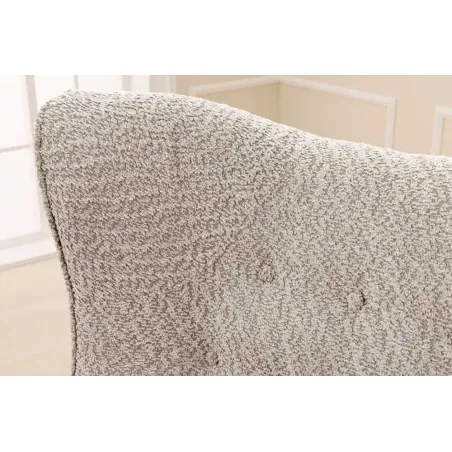 Fauteuil design XL AMSTERDAM – Bouclé greige, dossier capitonné, pieds métal noir