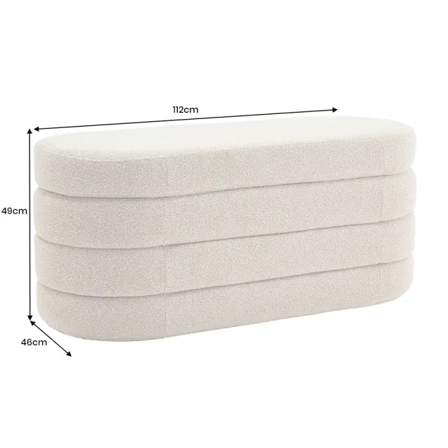 Banquette capitonnée VOGUE – 115 cm – Tissu bouclé taupe avec coffre de rangement intégré