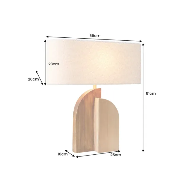 Lampe de table LOVERS 60 cm en bois massif naturel et abat-jour blanc