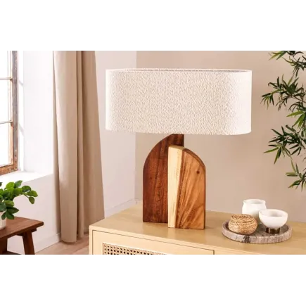 Lampe de table LOVERS 60 cm en bois massif naturel et abat-jour blanc