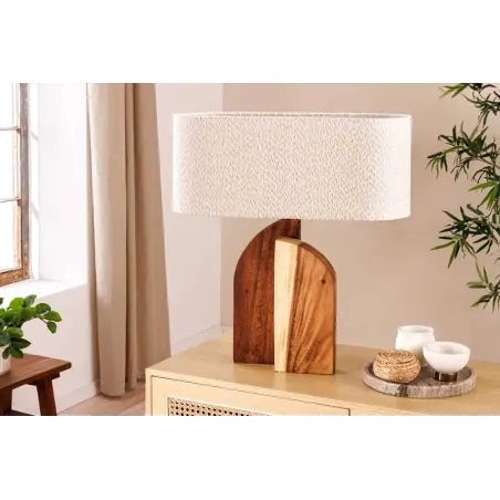 Lampe de table LOVERS 60 cm en bois massif naturel et abat-jour blanc