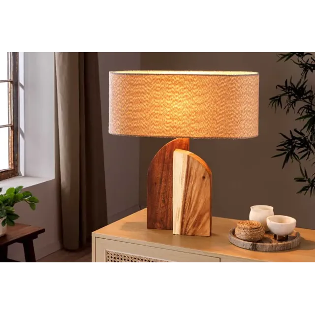 Lampe de table LOVERS 60 cm en bois massif naturel et abat-jour blanc