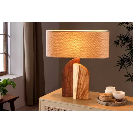 Lampe de table LOVERS 60 cm en bois massif naturel et abat-jour blanc