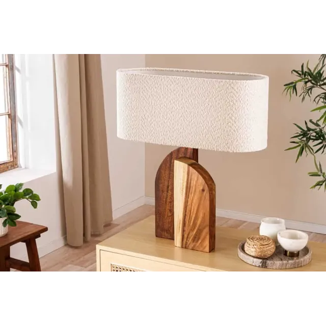 Lampe de table LOVERS 60 cm en bois massif naturel et abat-jour blanc