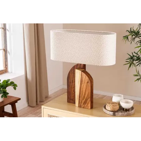Lampe de table LOVERS 60 cm en bois massif naturel et abat-jour blanc