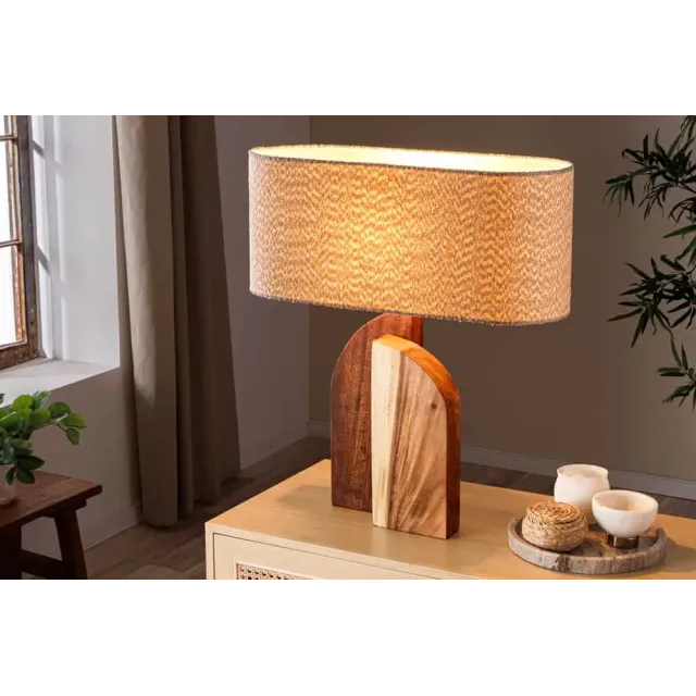 Lampe de table LOVERS 60 cm en bois massif naturel et abat-jour blanc