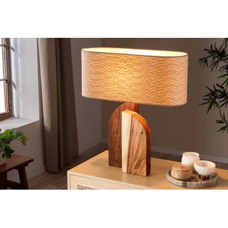 Lampe de table LOVERS 60 cm en bois massif naturel et abat-jour blanc