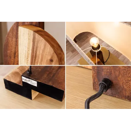 Lampe de table LOVERS 60 cm en bois massif naturel et abat-jour blanc