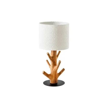 Lampe de table JEWELRY 60 cm en bois massif naturel – Abat-jour blanc & pied en métal noir