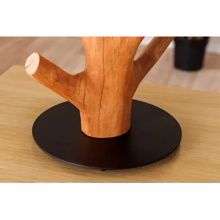 Lampe de table JEWELRY 60 cm en bois massif naturel – Abat-jour blanc & pied en métal noir