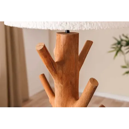 Lampe de table JEWELRY 60 cm en bois massif naturel – Abat-jour blanc & pied en métal noir