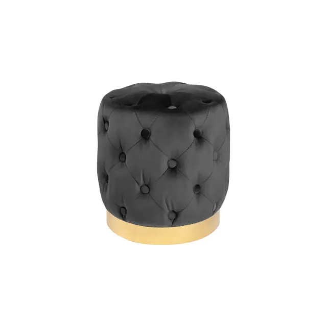 Pouf design baroque moderne – Velours noir & socle doré – 40 cm