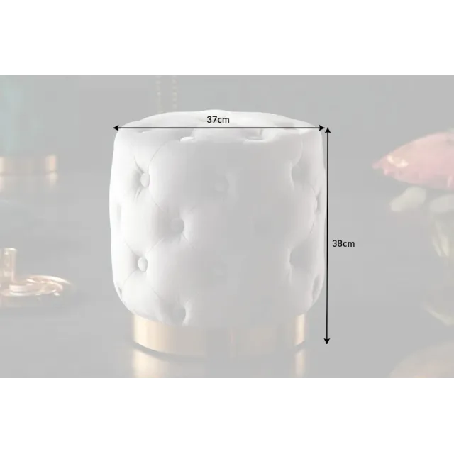 Pouf design baroque moderne – Velours gris clair & base dorée – 37 cm