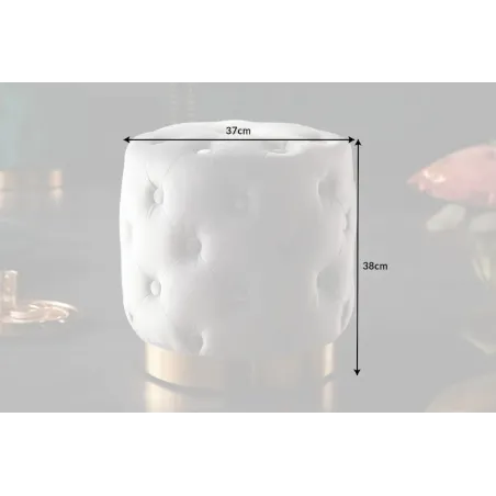 Pouf design baroque moderne – Velours gris clair & base dorée – 37 cm