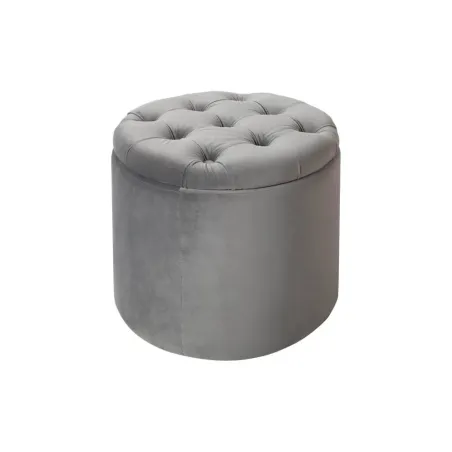 Pouf de rangement baroque moderne – 50 cm – Velours gris argenté avec capitonnage
