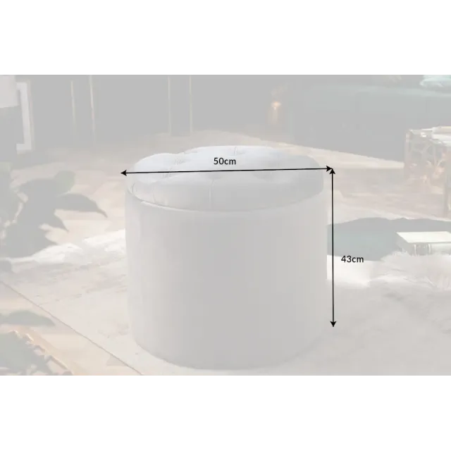 Pouf de rangement baroque moderne – 50 cm – Velours gris argenté avec capitonnage