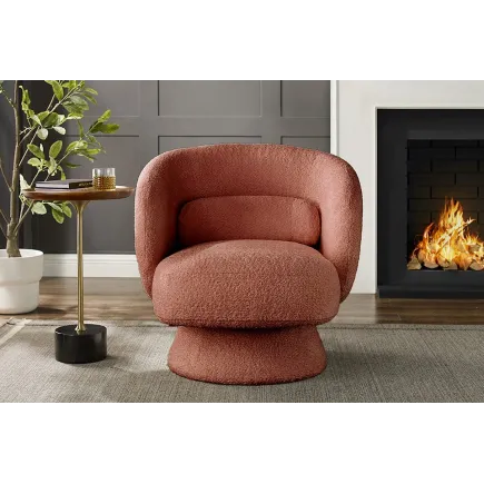 Fauteuil design BOSSA NOVA rotatif 360° – Bouclé effet rouille, confort moderne et style vintage 2