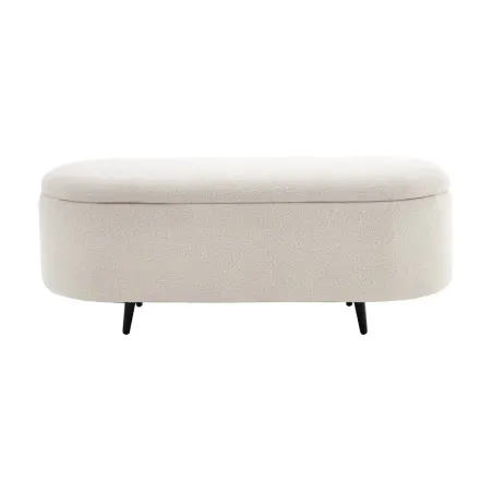 Banquette scandinave VOGUE 110 cm – Bouclé blanc & pieds noirs avec coffre de rangement intégré