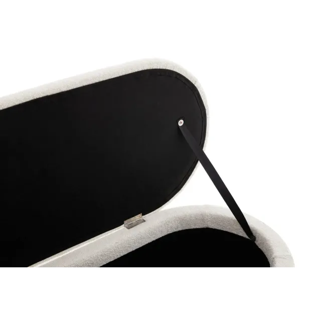 Banquette scandinave VOGUE 110 cm – Bouclé blanc & pieds noirs avec coffre de rangement intégré