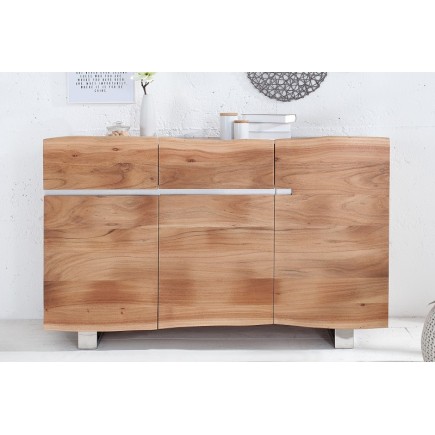 Bahut contemporain de couleur naturelle en bois massif à 3 portes et 2 tiroirs 2