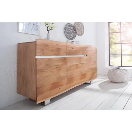 Bahut contemporain de couleur naturelle en bois massif à 3 portes et 2 tiroirs 2