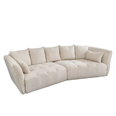 Canapé XXL ROYAL 295 cm – Bouclé champagne beige avec coussins, assise à ressorts et design moderne