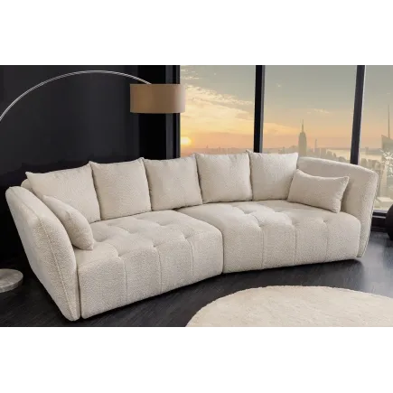 Canapé XXL ROYAL 295 cm – Bouclé champagne beige avec coussins, assise à ressorts et design moderne