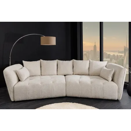 Canapé XXL ROYAL 295 cm – Bouclé champagne beige avec coussins, assise à ressorts et design moderne