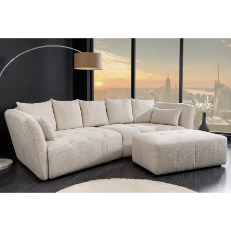 Canapé XXL ROYAL 295 cm – Bouclé champagne beige avec coussins, assise à ressorts et design moderne